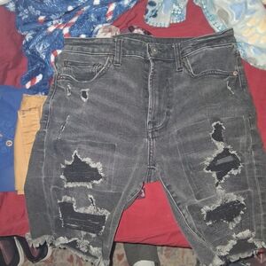 American Eagle Outfitters Distressed Dark Gray Jean Shorts